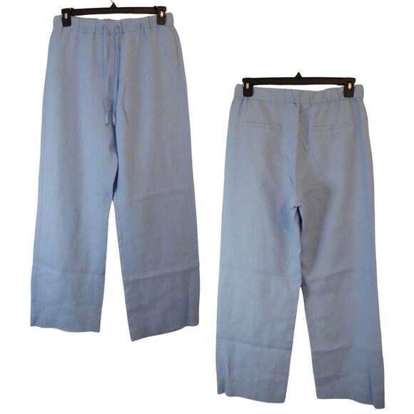 MNG by Mango, 100% Linen Drawstring Trouser Pants, Light Blue - Picture 2 of 7